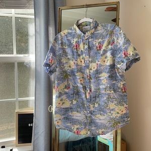 Medium Slim, Denim Flower, Light Blue, Button Down